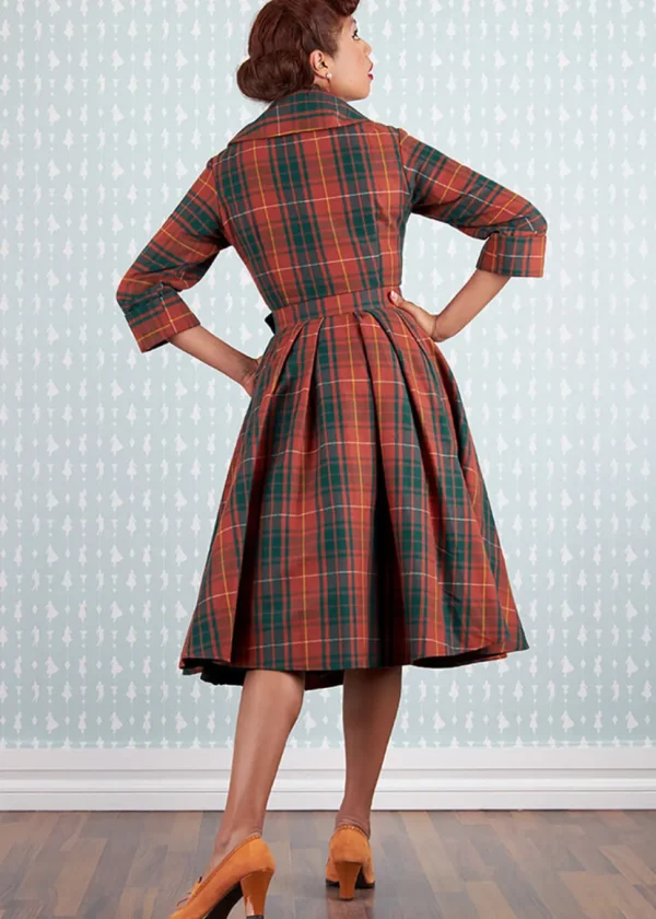 Miss Candyfloss Edrice Fire Tartan 50's Swing Dress Overcoat Orange Green