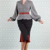 Miss Candyfloss Fallin Abalone Stripe 50's Pencil Dress Grey Black