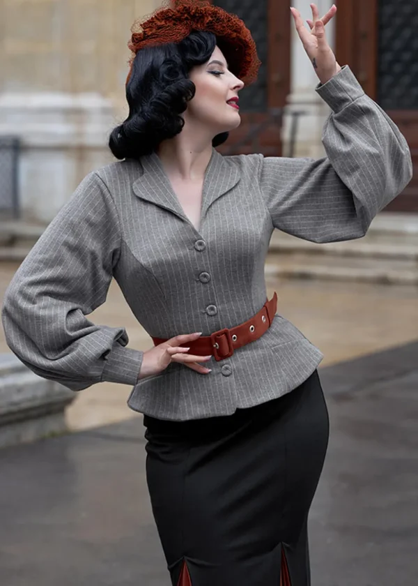 Miss Candyfloss Fallin Abalone Stripe 50's Pencil Dress Grey Black