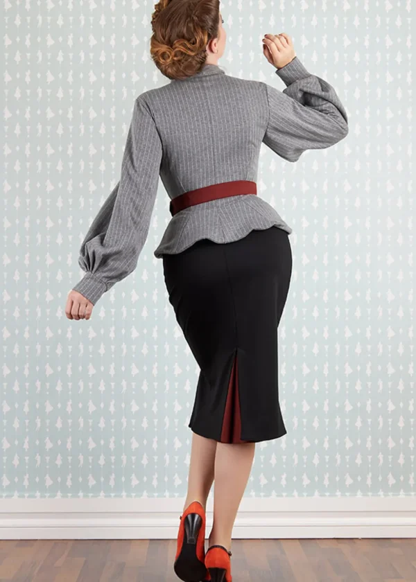 Miss Candyfloss Fallin Abalone Stripe 50's Pencil Dress Grey Black