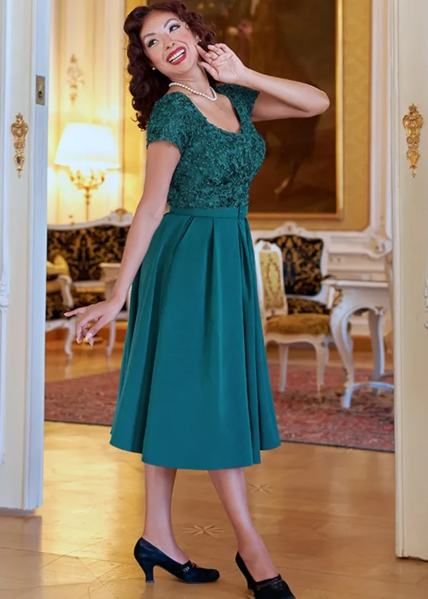 Miss Candyfloss Frieda Kat 40's Swing Dress Petrol