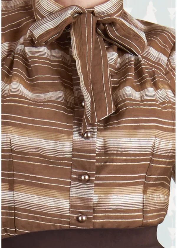 Miss Candyfloss Fulande Mocha Stripe 40's Blouse Dark Brown
