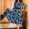 Miss Candyfloss Hasia Lee Floral 40's Swing Dress Navy
