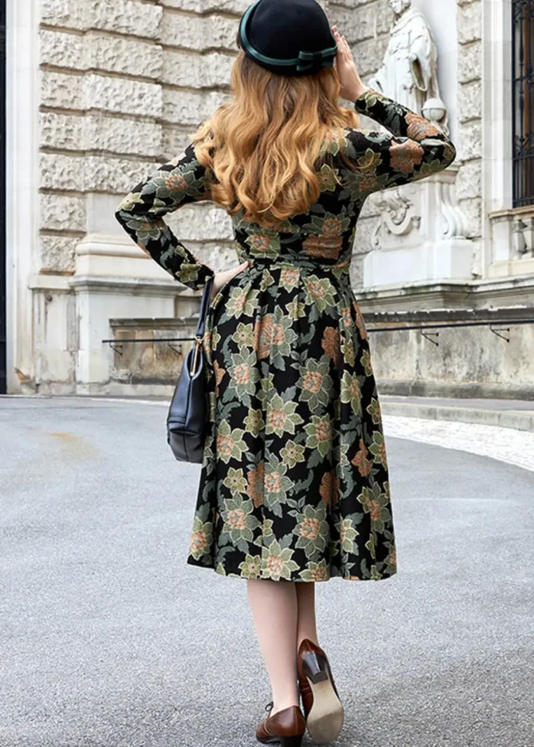 Miss Candyfloss Hermiona Asparagus Floral 40's Swing Dress Olive