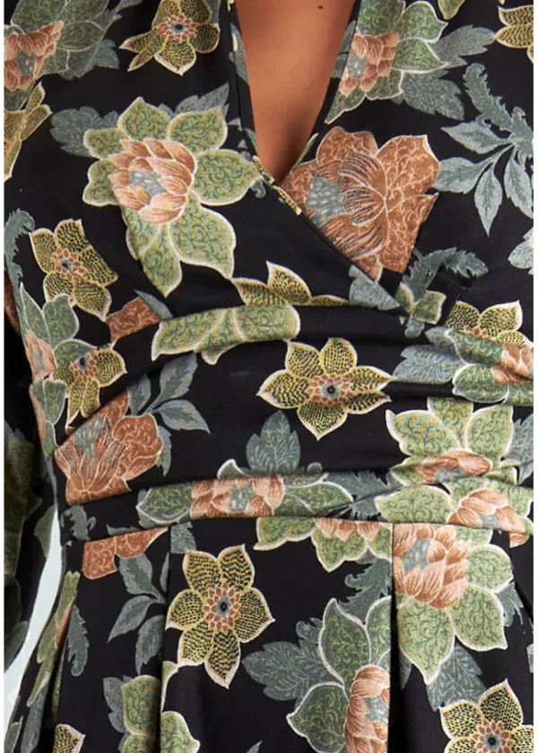 Miss Candyfloss Hermiona Asparagus Floral 40's Swing Dress Olive