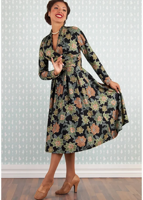 Miss Candyfloss Hermiona Asparagus Floral 40's Swing Dress Olive