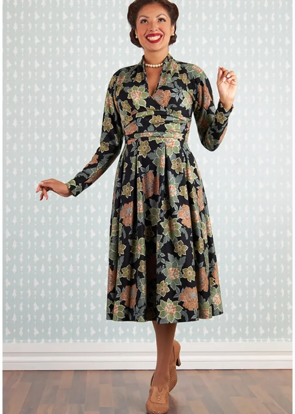 Miss Candyfloss Hermiona Asparagus Floral 40's Swing Dress Olive