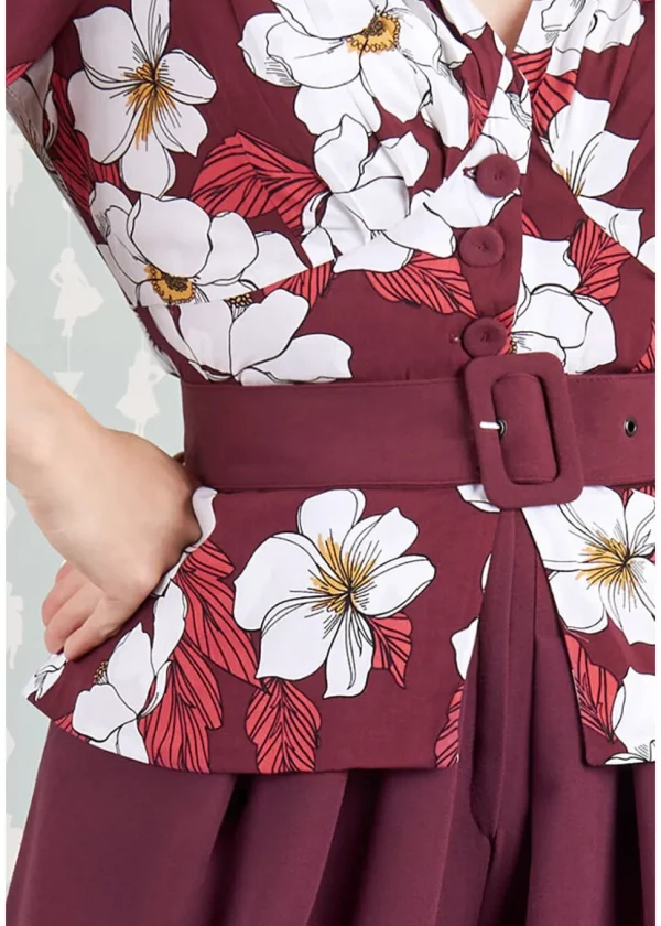 Miss Candyfloss Ladivina Bo Floral 40's Jumpsuit Wine