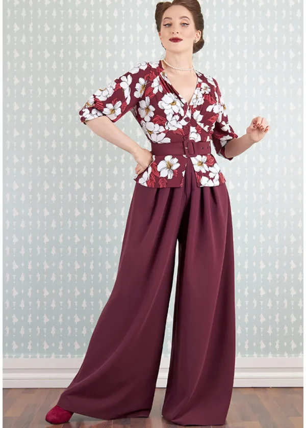 Miss Candyfloss Ladivina Bo Floral 40's Jumpsuit Wine