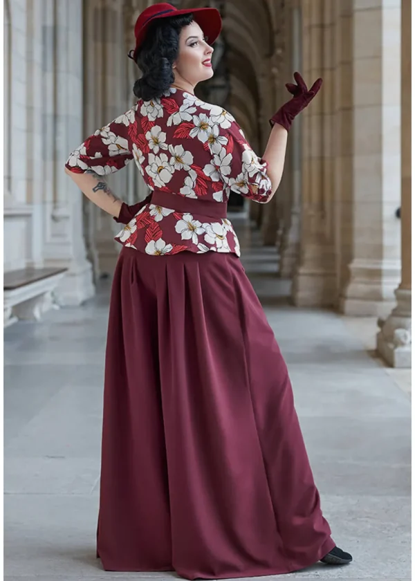 Miss Candyfloss Ladivina Bo Floral 40's Jumpsuit Wine
