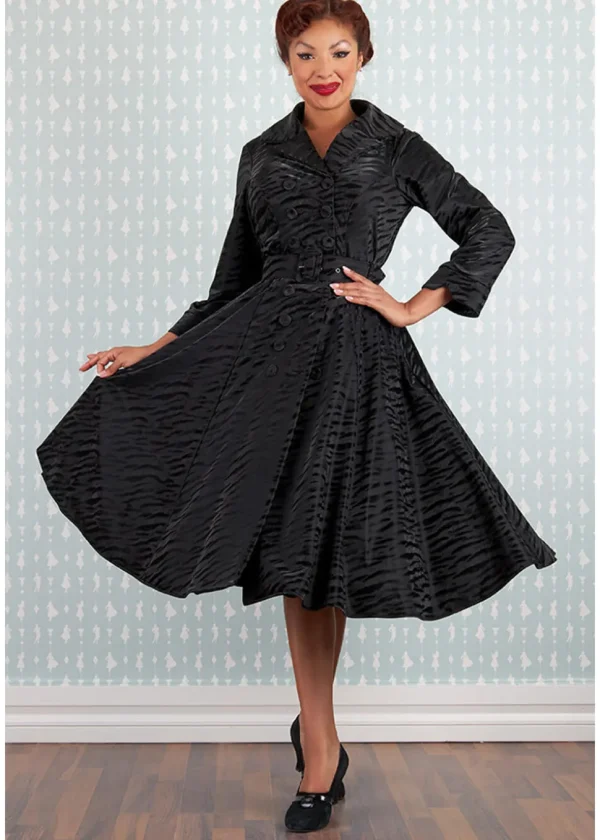 Miss Candyfloss Magena Lou Tiger 50's Swing Coat Dress Black