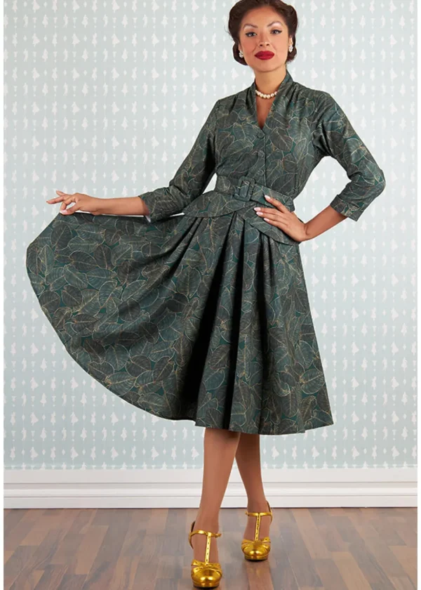 Miss Candyfloss Rebekah Gia Goldleaf 50's Swing Dress Green