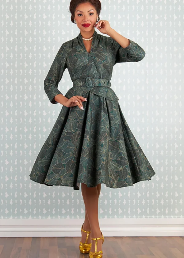 Miss Candyfloss Rebekah Gia Goldleaf 50's Swing Dress Green