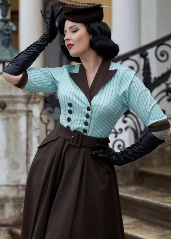 Miss Candyfloss Roxana Minty 50's Swing Dress Mint Brown