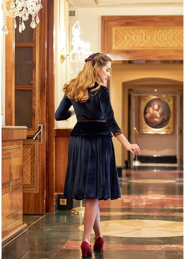 Miss Candyfloss Valencia Lee Velvet 40's Swing Dress Navy