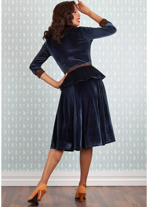 Miss Candyfloss Valencia Lee Velvet 40's Swing Dress Navy