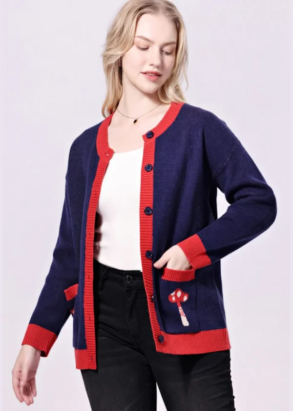 Miss Lulo Adley Red Panda Mushroom Cardigan Navy Blue