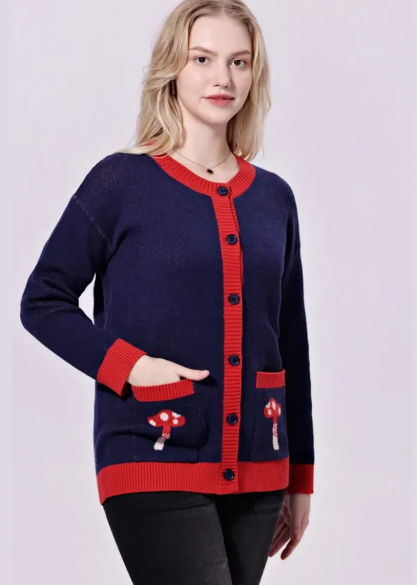 Miss Lulo Adley Red Panda Mushroom Cardigan Navy Blue
