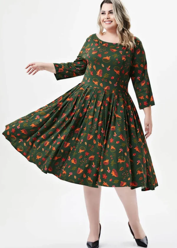 Miss Lulo Amaya Hedgehog 50's Swing Dress Green