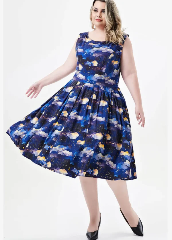 Miss Lulo Lily Raining Clouds 50's Swing Dress Navy