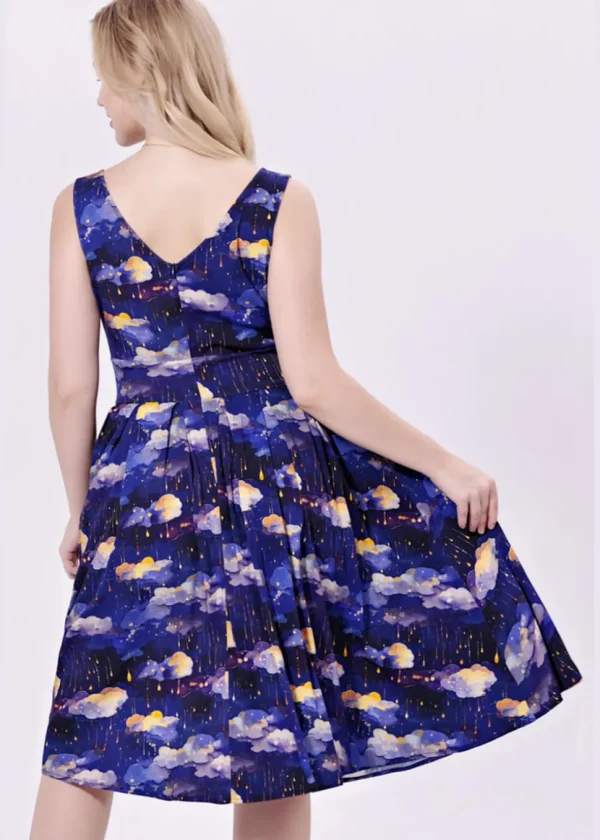 Miss Lulo Lily Raining Clouds 50's Swing Dress Navy