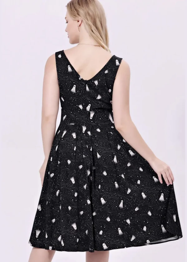 Miss Lulo Lily Spooky Ghosts 50's Swing Dress Black