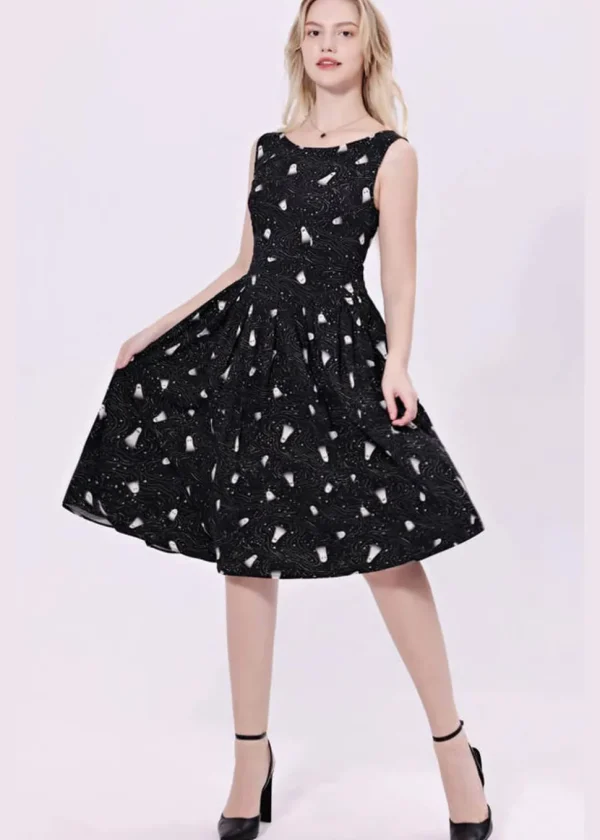 Miss Lulo Lily Spooky Ghosts 50's Swing Dress Black