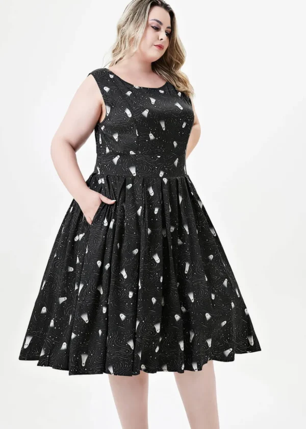 Miss Lulo Lily Spooky Ghosts 50's Swing Dress Black