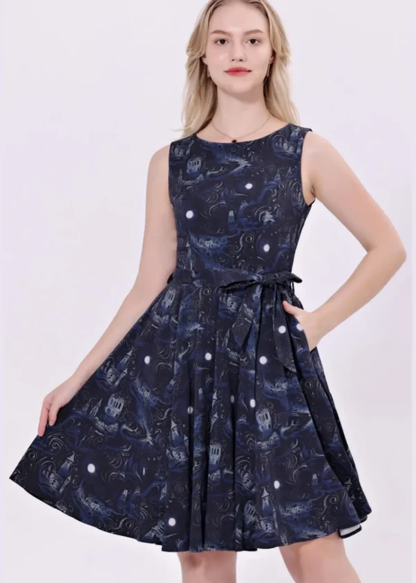 Miss Lulo Ruby Dark Towers 50's Swing Dress Black