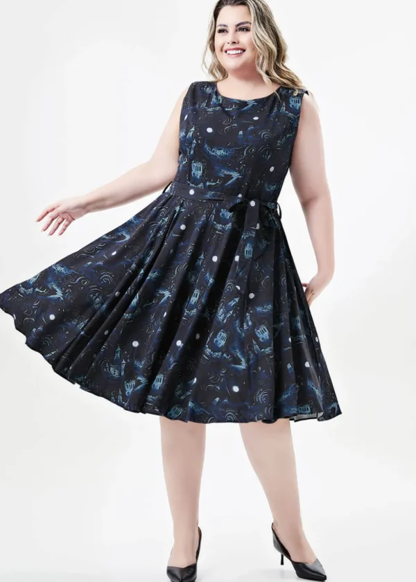 Miss Lulo Ruby Dark Towers 50's Swing Dress Black