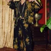 One Hundred Stars Chrysanthemum Crepe Short Kimono Black