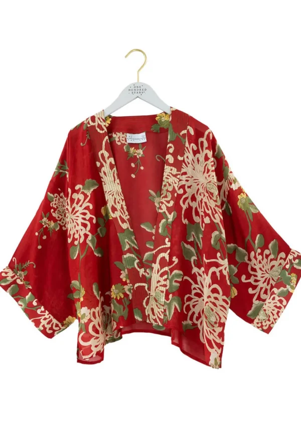 One Hundred Stars Chrysanthemum Short Kimono Red