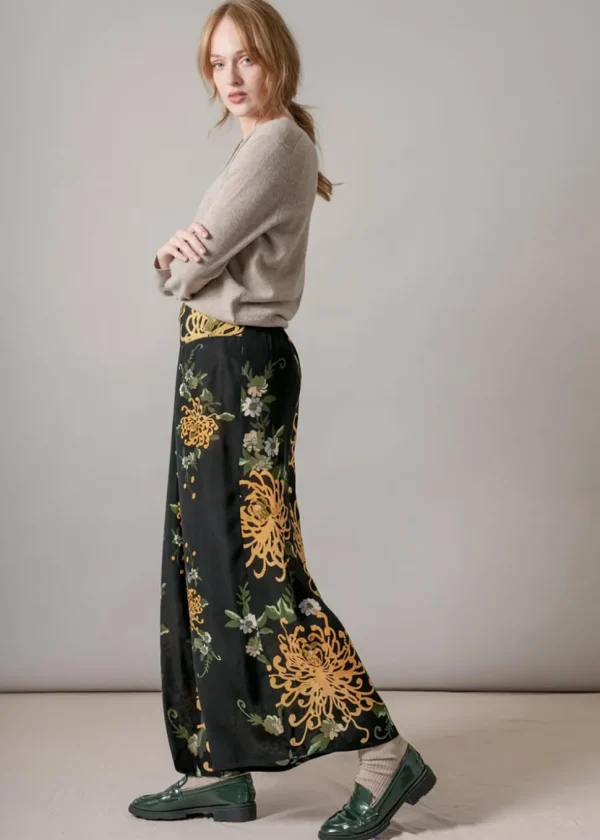 One Hundred Stars Chrysanthemum Crepe Palazzo Trousers Black