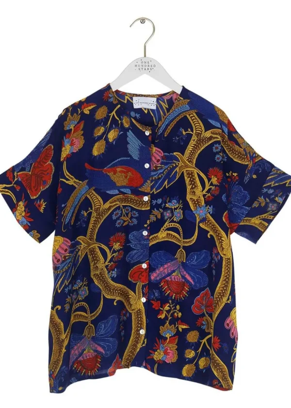 One Hundred Stars Climbing Peacock Tea Blouse Royalblue