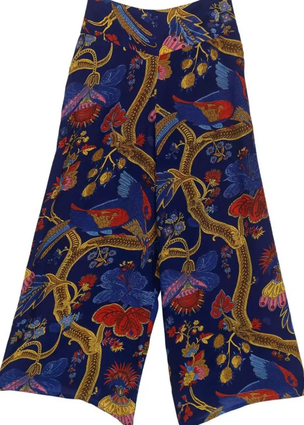 One Hundred Stars Climbing Peacock Crepe Palazzo Trousers Royalblue