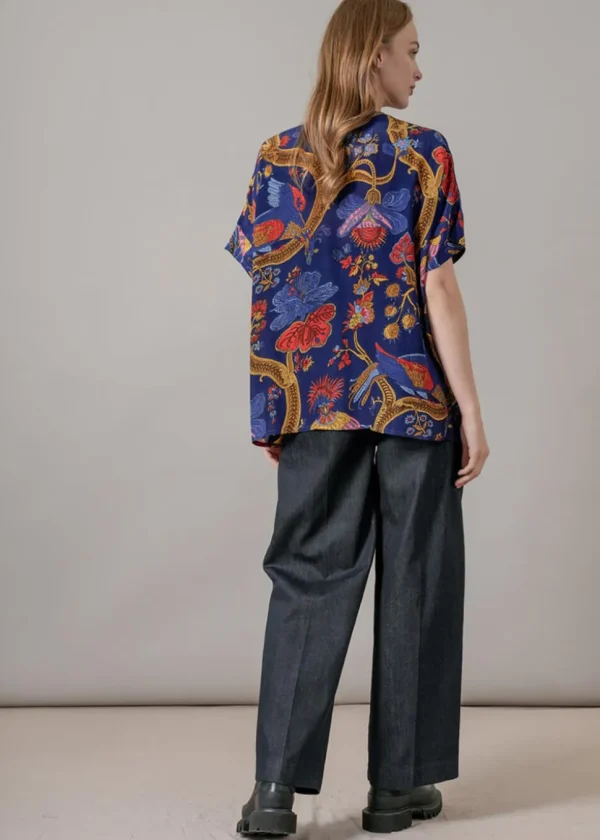 One Hundred Stars Climbing Peacock Tea Blouse Royalblue