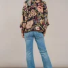 One Hundred Stars Dahlia Crepe Short Kimono Black