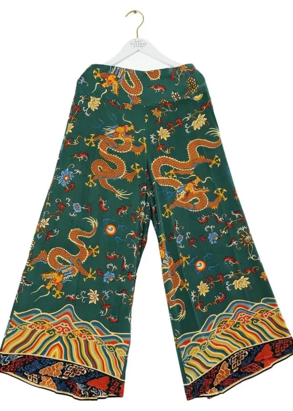 One Hundred Stars Dragon Crepe Palazzo Trousers Green