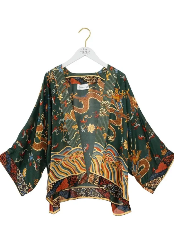 One Hundred Stars Dragon Short Kimono Green