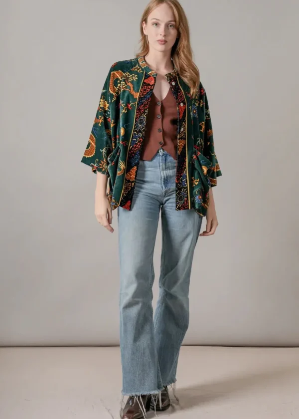 One Hundred Stars Dragon Velvet Jacket Green