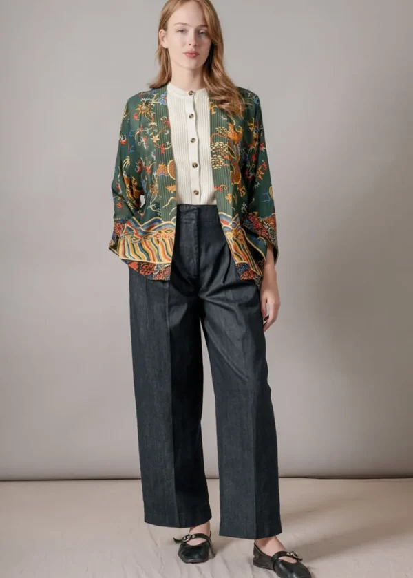 One Hundred Stars Dragon Short Kimono Green