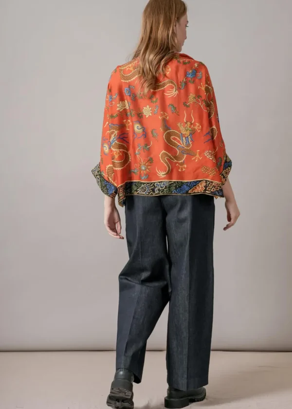 One Hundred Stars Dragon Short Kimono Rust