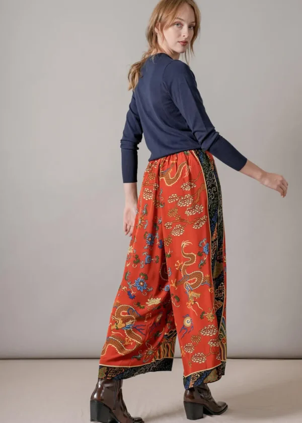 One Hundred Stars Dragon Crepe Palazzo Trousers Rust