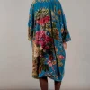 One Hundred Stars Primula Velvet Long Kimono Teal