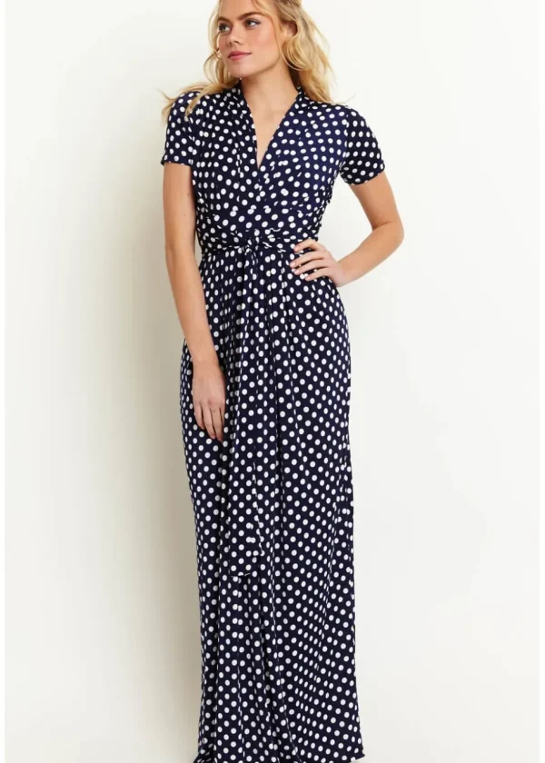 Onjenu Pitot Polkadot 70's Maxi Dress Navy