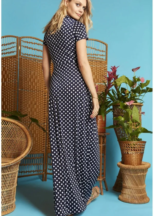 Onjenu Pitot Polkadot 70's Maxi Dress Navy