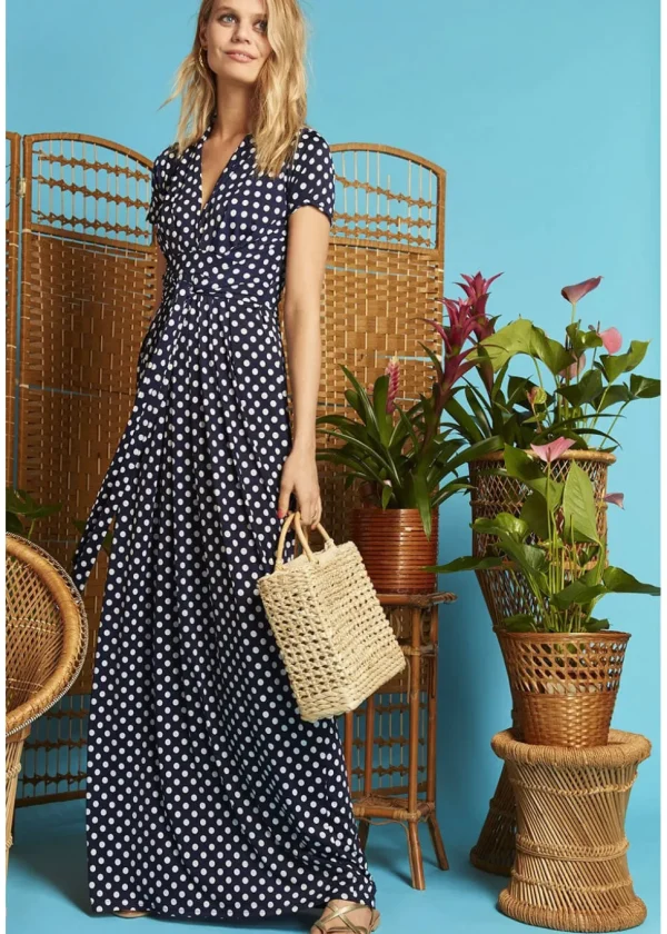 Onjenu Pitot Polkadot 70's Maxi Dress Navy