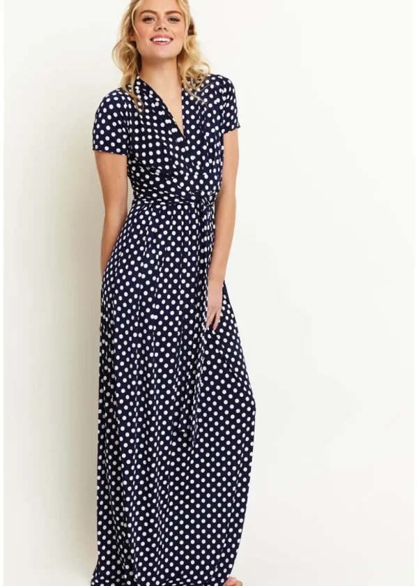 Onjenu Pitot Polkadot 70's Maxi Dress Navy