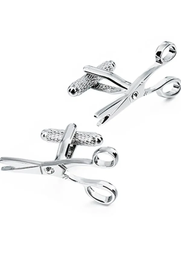 Onyx Art Men Cufflinks Scissors Silver