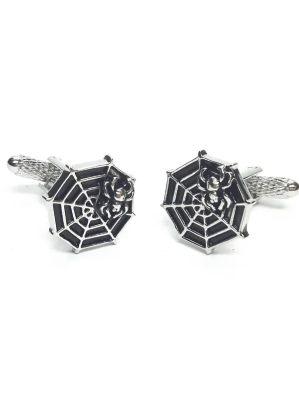 Onyx Art Men Cufflinks Spider On Web Silver